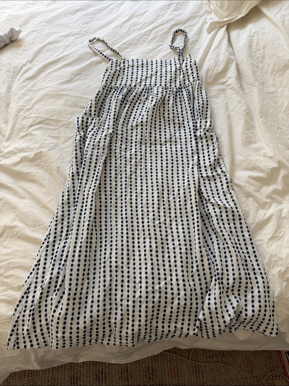 Mara Hoffman White Maxi Sundress with Navy Dot Stripe